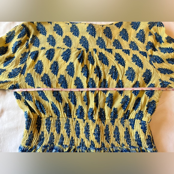 RAGA for Anthropologie Yellow with Blue Floral Print Boho Top Size S Small NWT - Picture 4 of 7